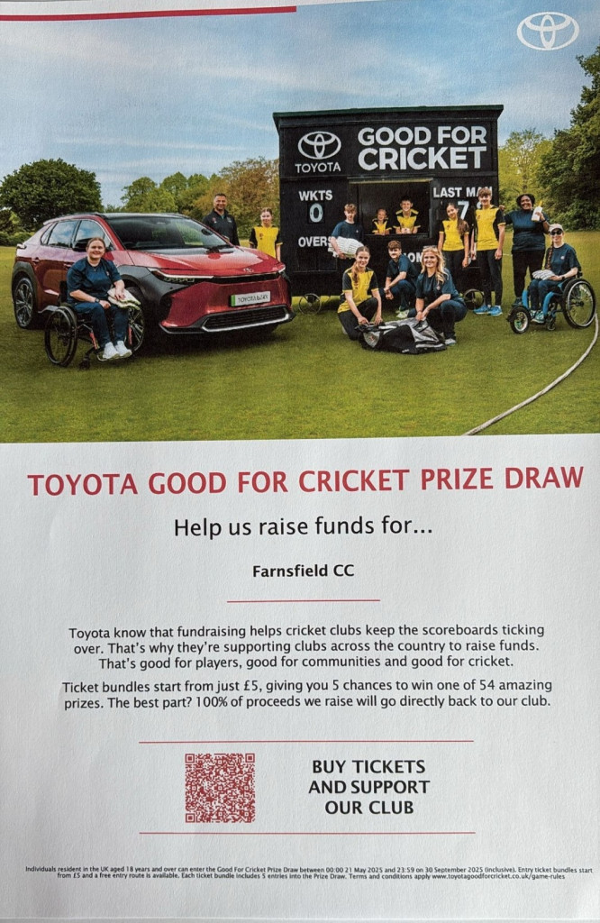 Support Farnsfield Cricket Club on Toyota Good for Cricket Prize Draw